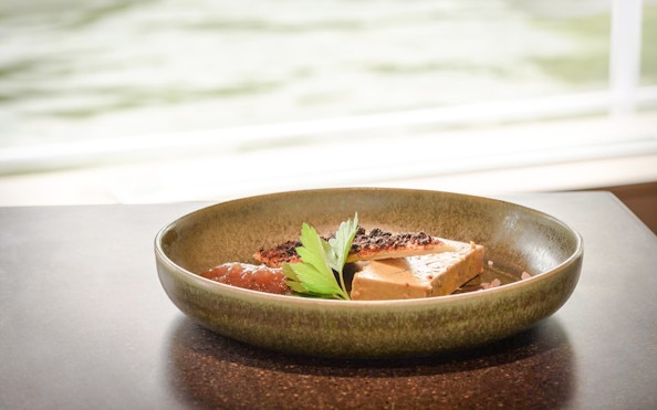 Dining dish on Seine River cruise in Paris.