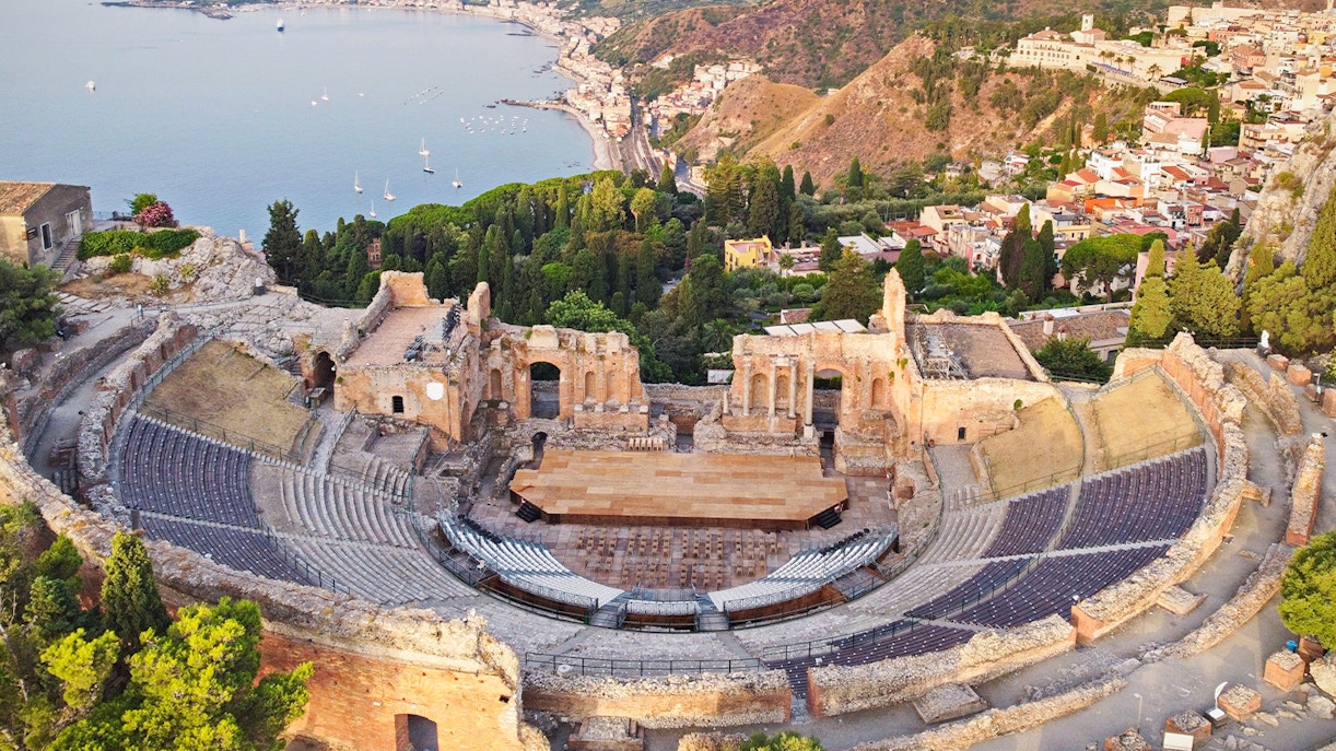 Aerial view of the Taormina Ancient Theatre