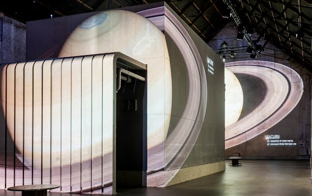 Projection of Saturn's rings at Fabrique des Lumières, Destination Cosmos exhibit.