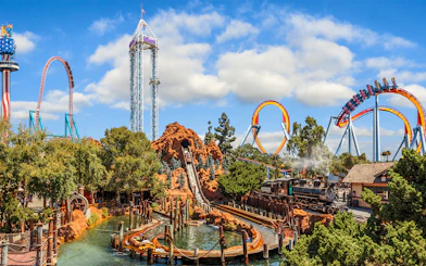 Amusement park rides and attractions at Knott's Berry Farm, included in Go San Diego Card.