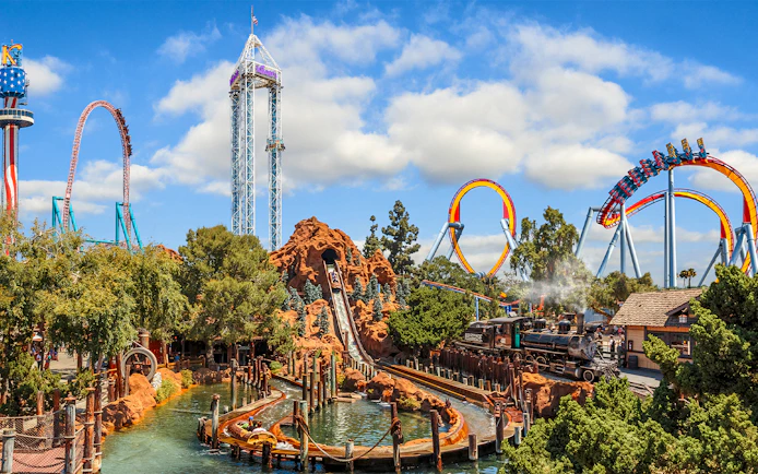 Amusement park rides and attractions at Knott's Berry Farm, included in Go San Diego Card.