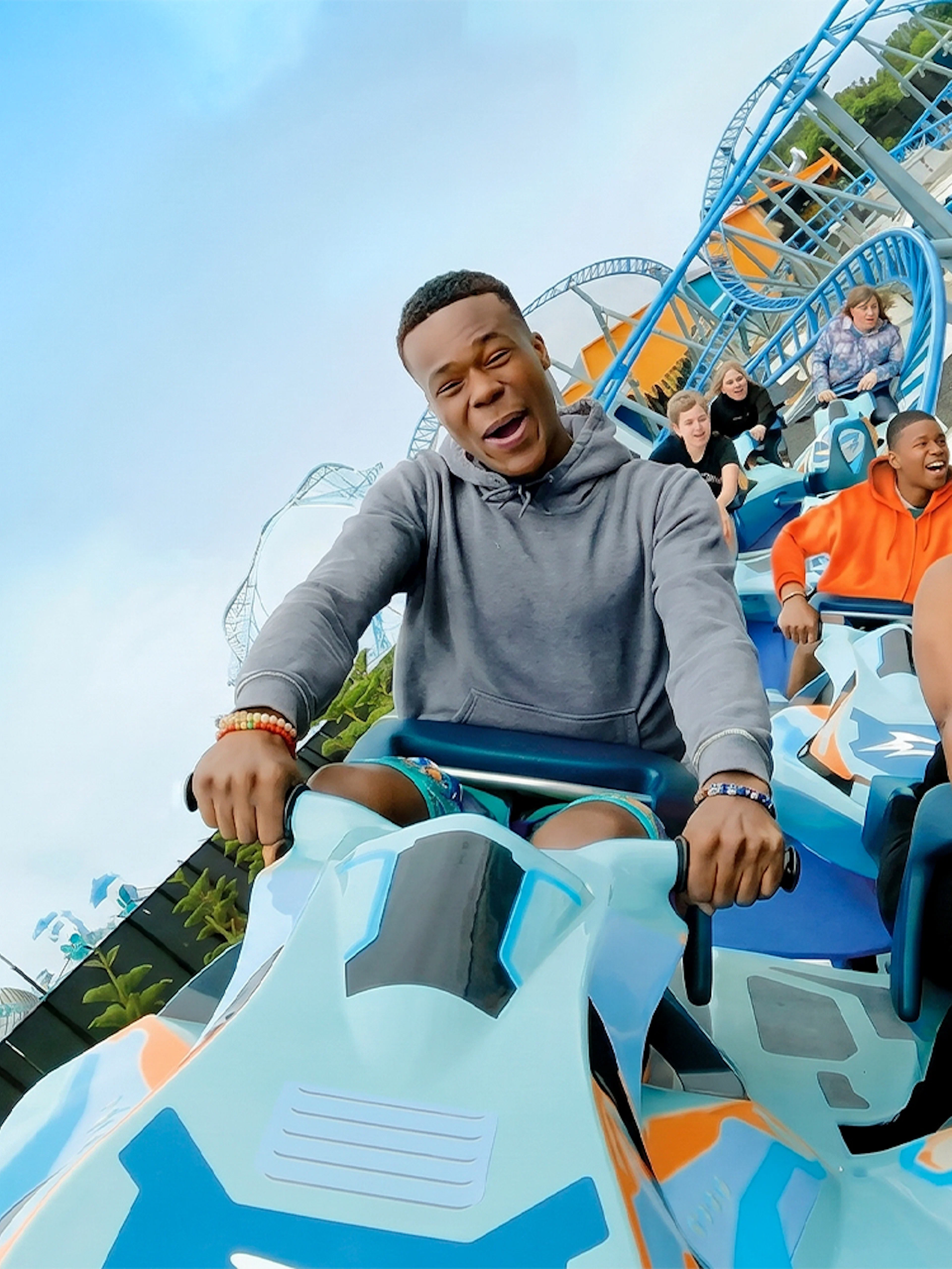 Visitors enjoying a roller coaster ride at SeaWorld San Diego.