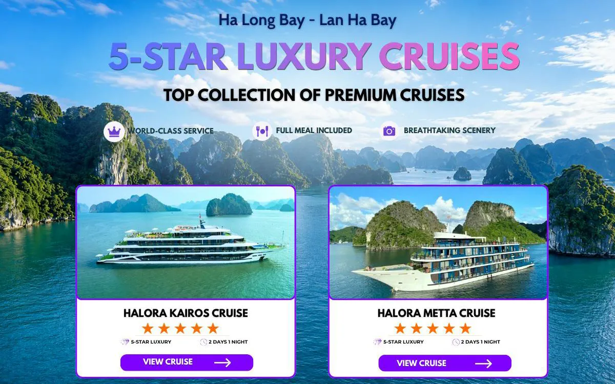 Lan Ha Bay 5-star cruise options with scenic limestone karsts and premium amenities.