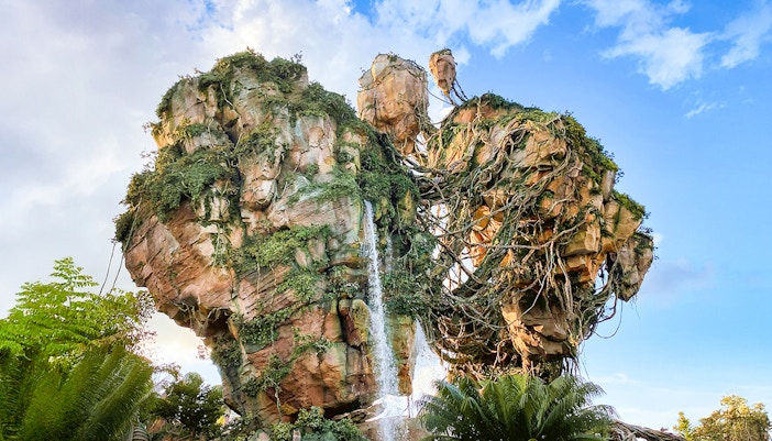 Floating islands with lush vegetation in Pandora, World of Avatar, Walt Disney World, Orlando.