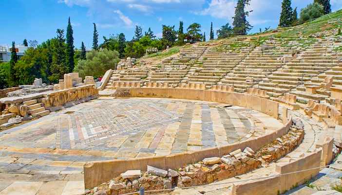 Theatre of Dionysus ruins at the Acropolis of Athens, Attica, Greece.