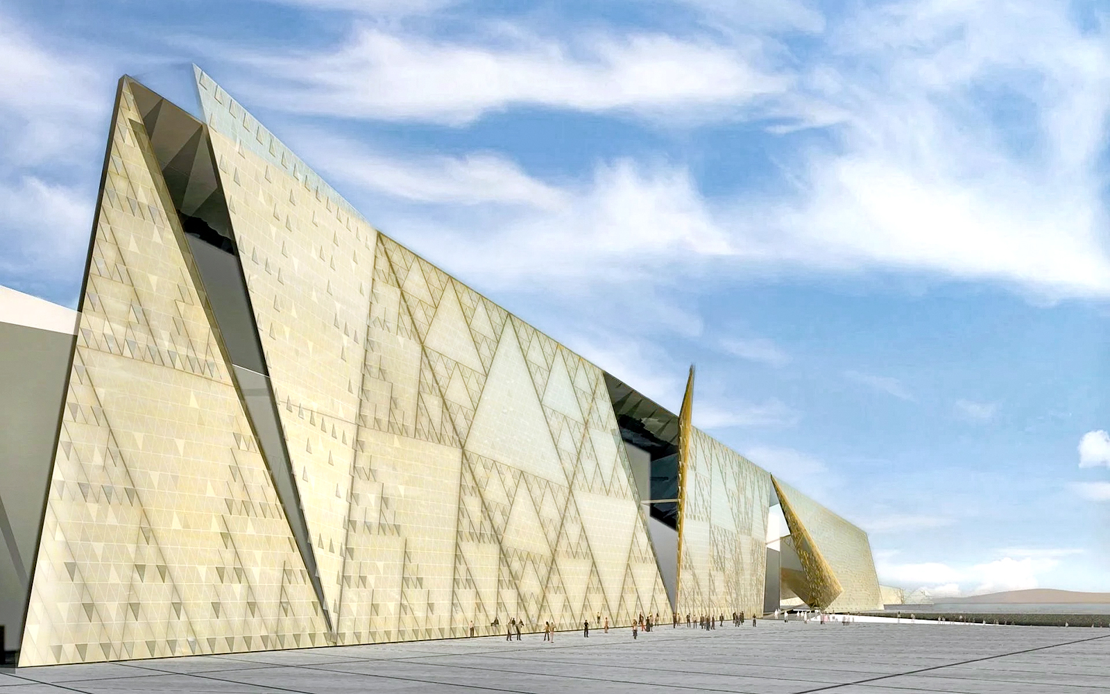 Grand Egyptian Museum exterior with modern architectural design.