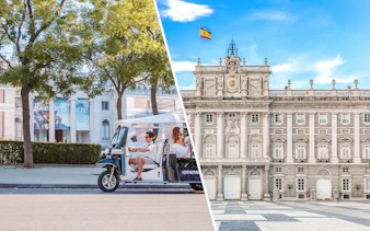 Electric tuk-tuk tour near the Royal Palace of Madrid.