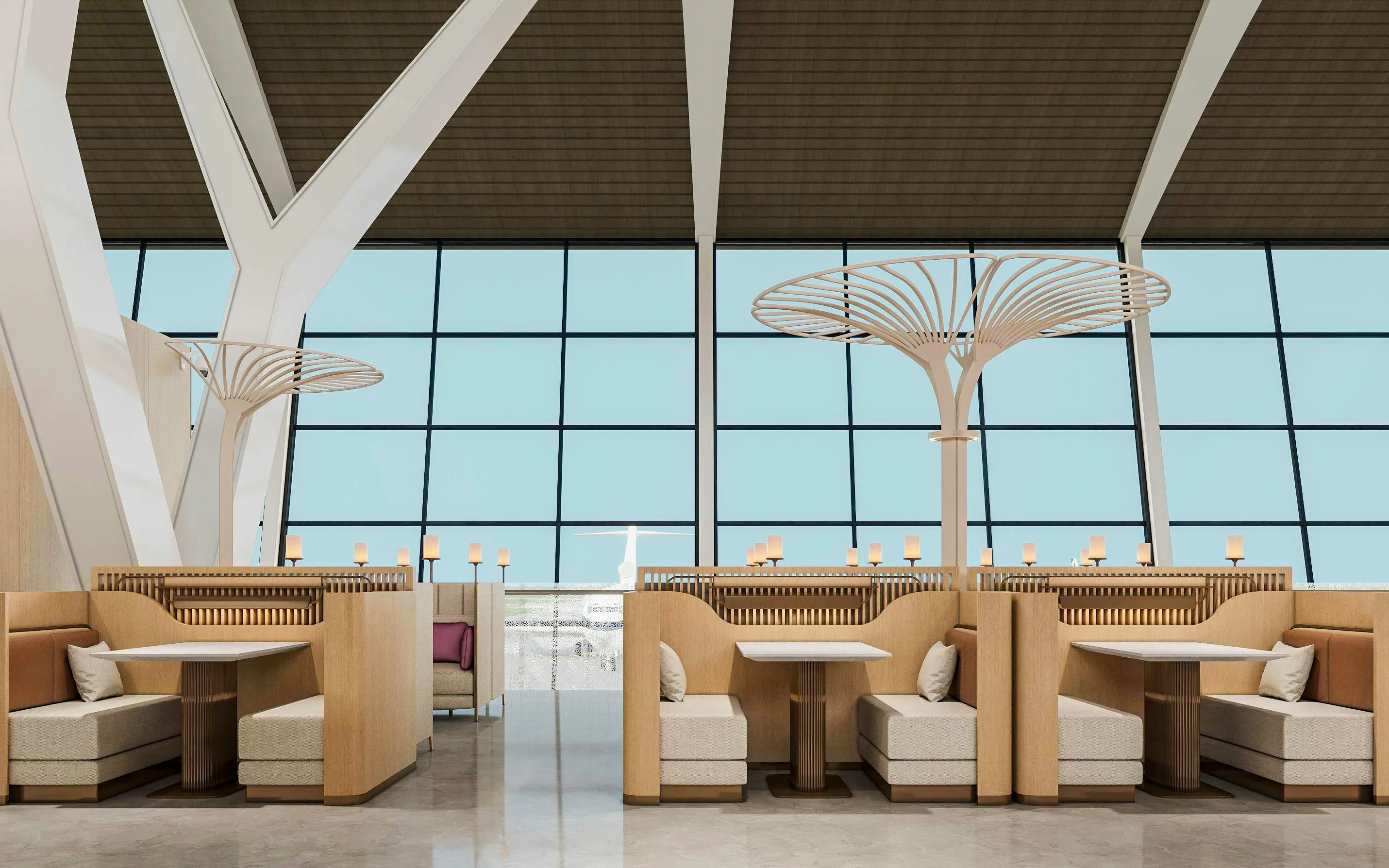 Waiting area seating at Shanghai Pudong International Airport Terminal 2.