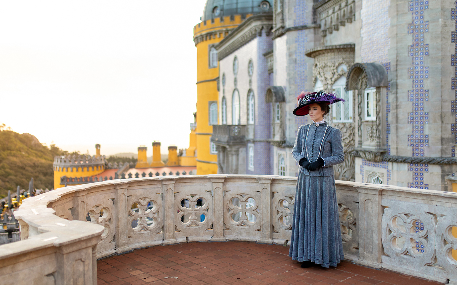 Visitor in period costume at the Palace of Pena, Sintra, Portugal.