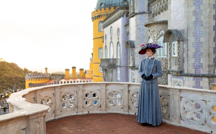 Visitor in period costume at the Palace of Pena, Sintra, Portugal.