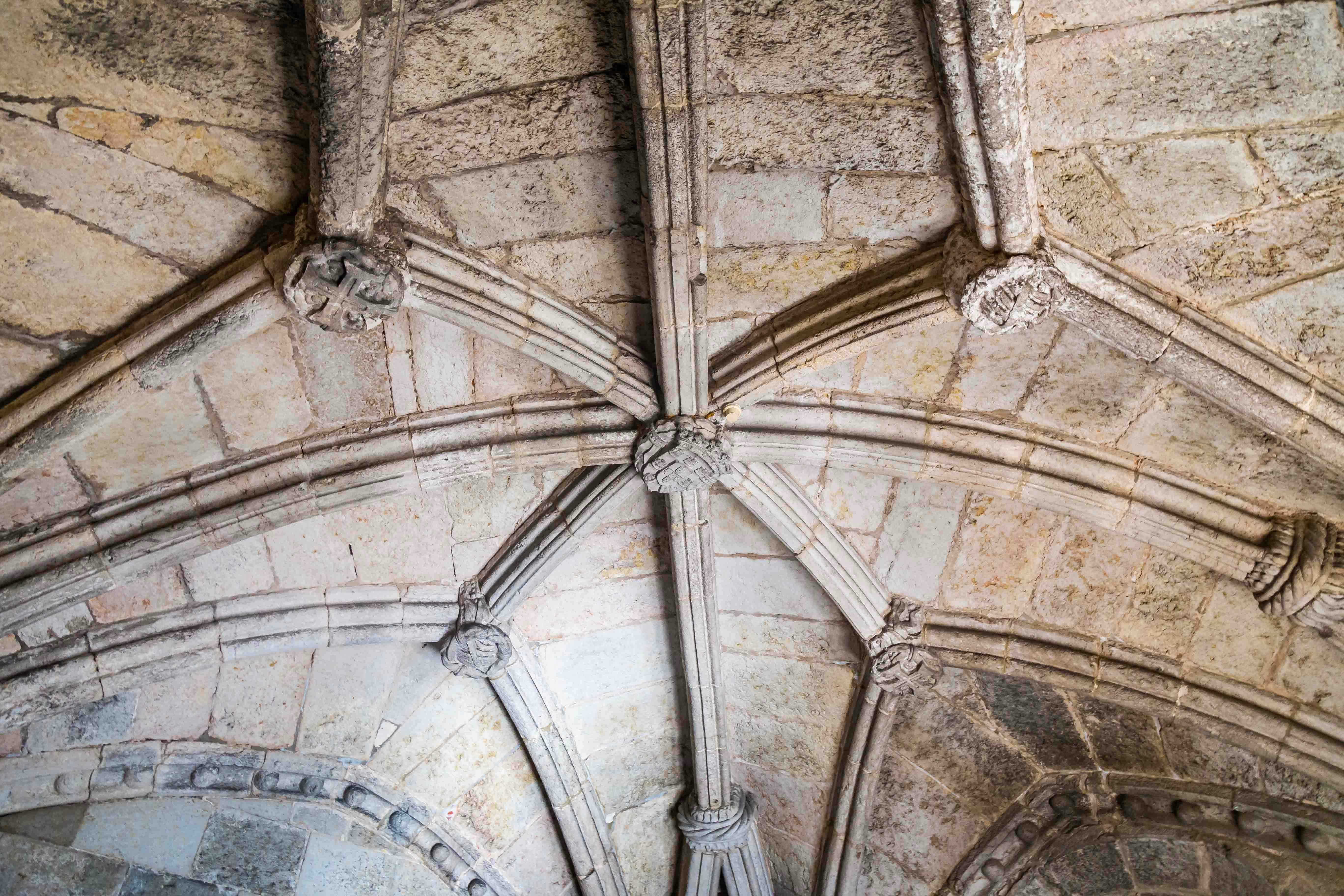 Gothic vaulted ceiling detail inside Belem Tower, Lisbon.
