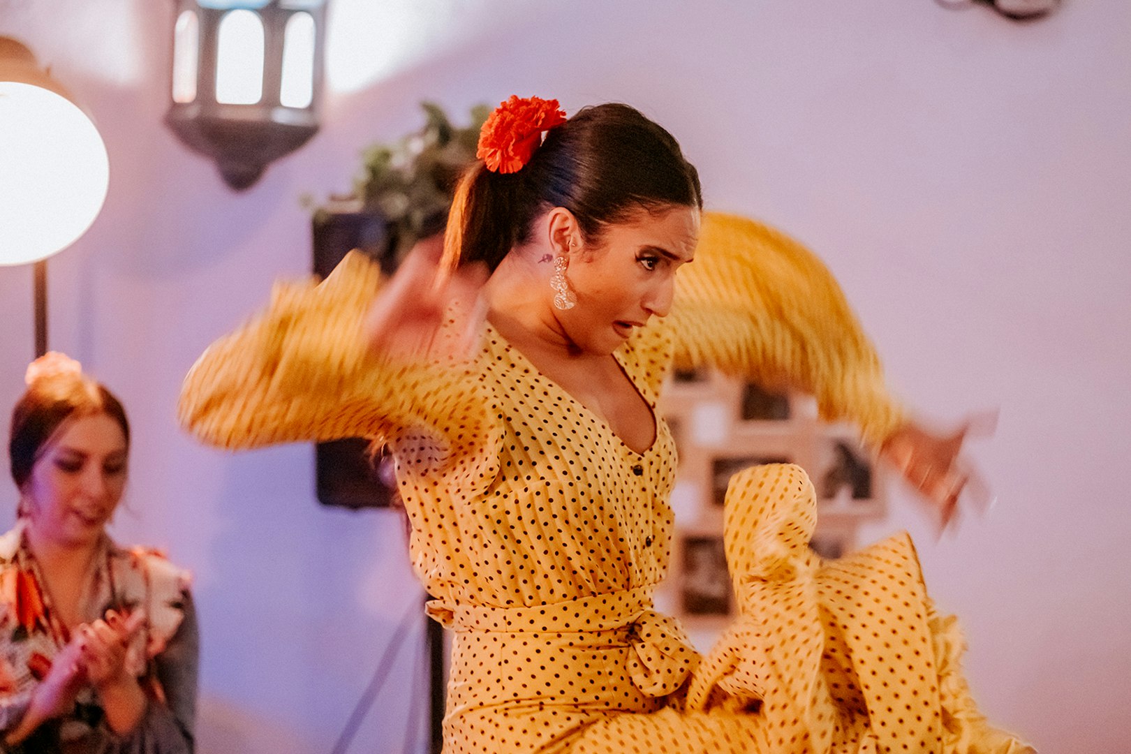 Flamenco dancer performing at Taberna Doble de Cepa in a vibrant setting.