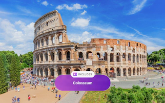 Colosseum in Rome with tourists, accessible via Omnia Card and Roma Pass.