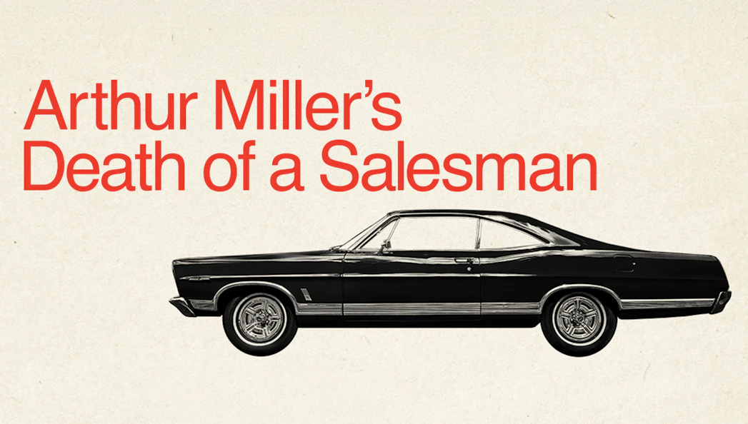 Arthur Miller's Death of a Salesman text with classic car illustration