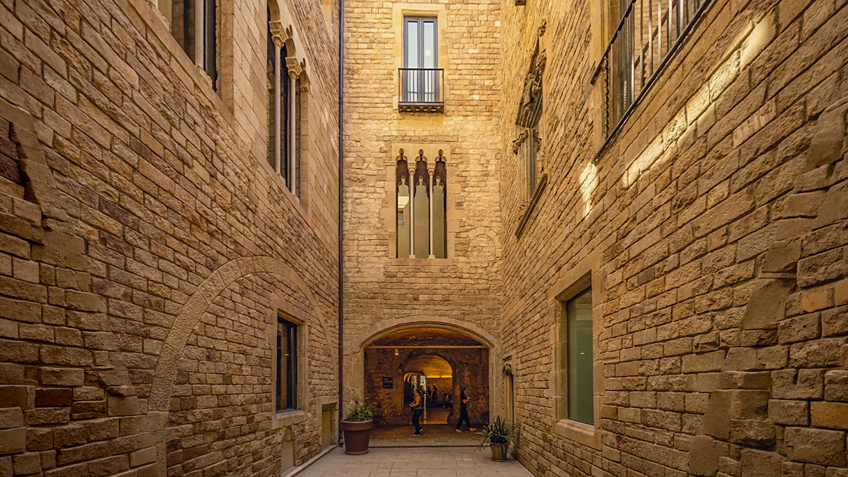 Picasso Museum courtyard in Gothic Quarter, Barcelona, Spain.