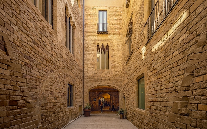 Picasso Museum courtyard in Gothic Quarter, Barcelona, Spain.