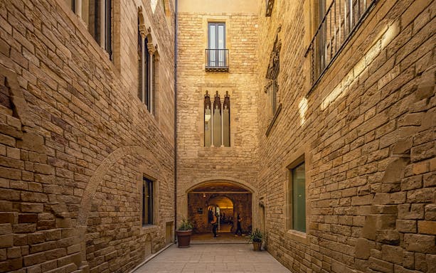 Picasso Museum courtyard in Gothic Quarter, Barcelona, Spain.