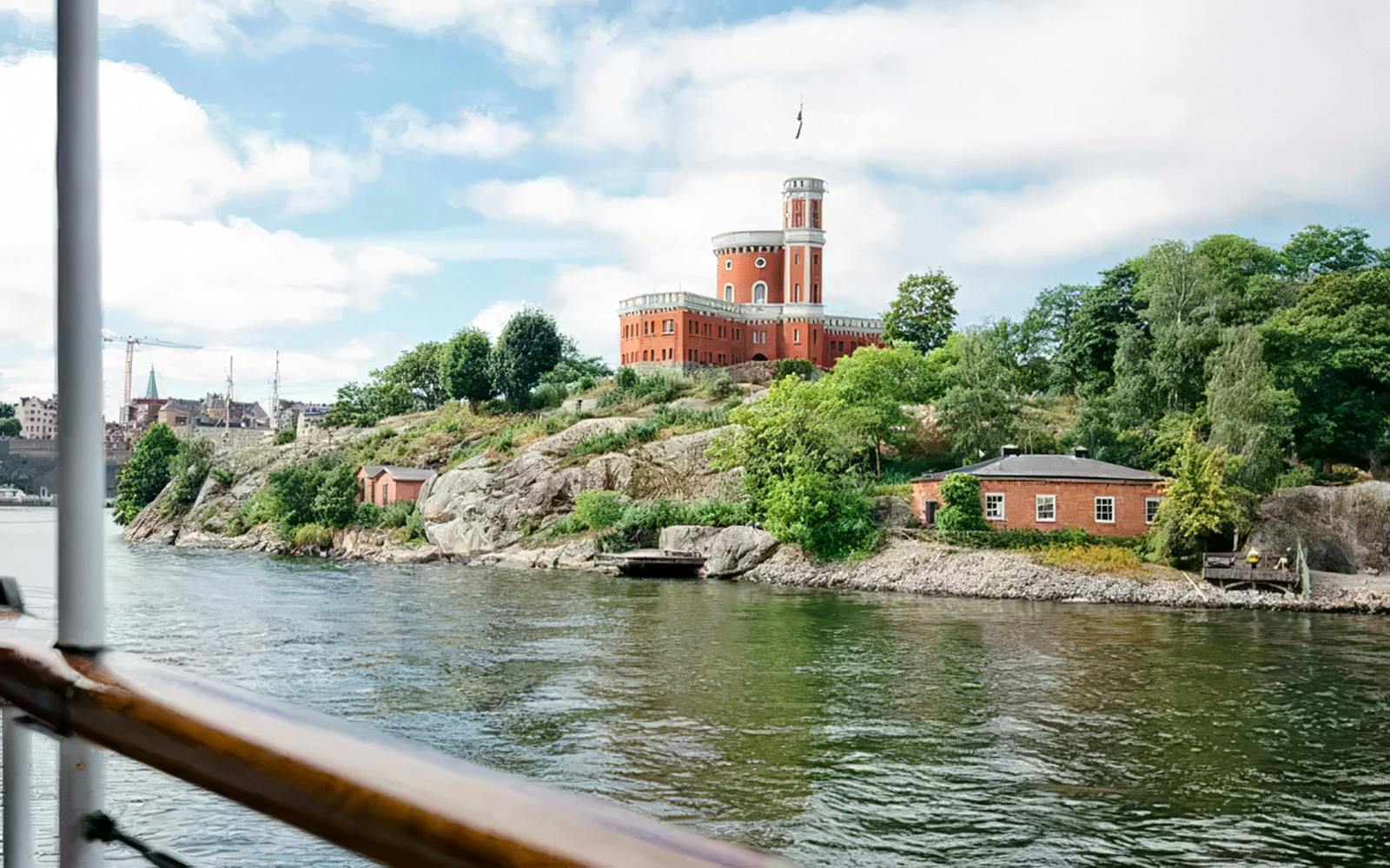 Kastellholmen Citadel viewed from a boat during Stockholm Archipelago sightseeing cruise.