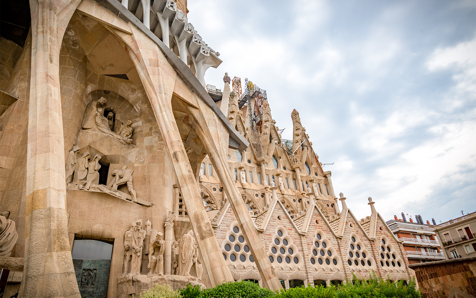 Sagrada Familia Glory Facade with intricate architectural details in Barcelona, Spain.