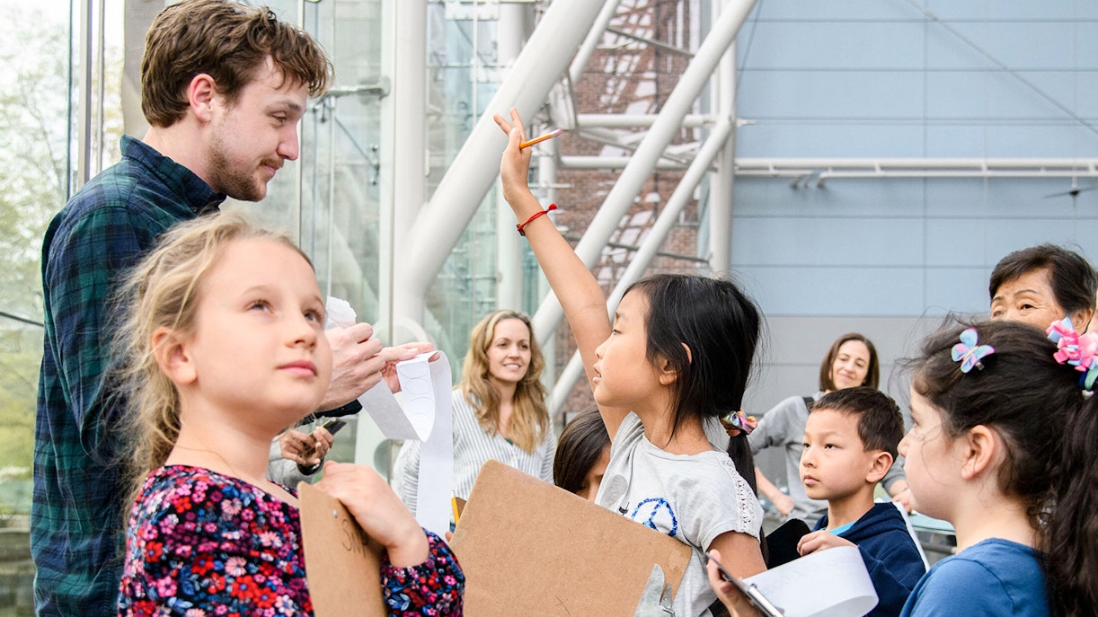 Kids and families during interactive activities atthe Amercian Museum of Natural History