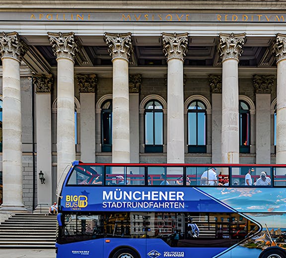 Big Bus Munich tour bus in front of Munich's National Theatre.