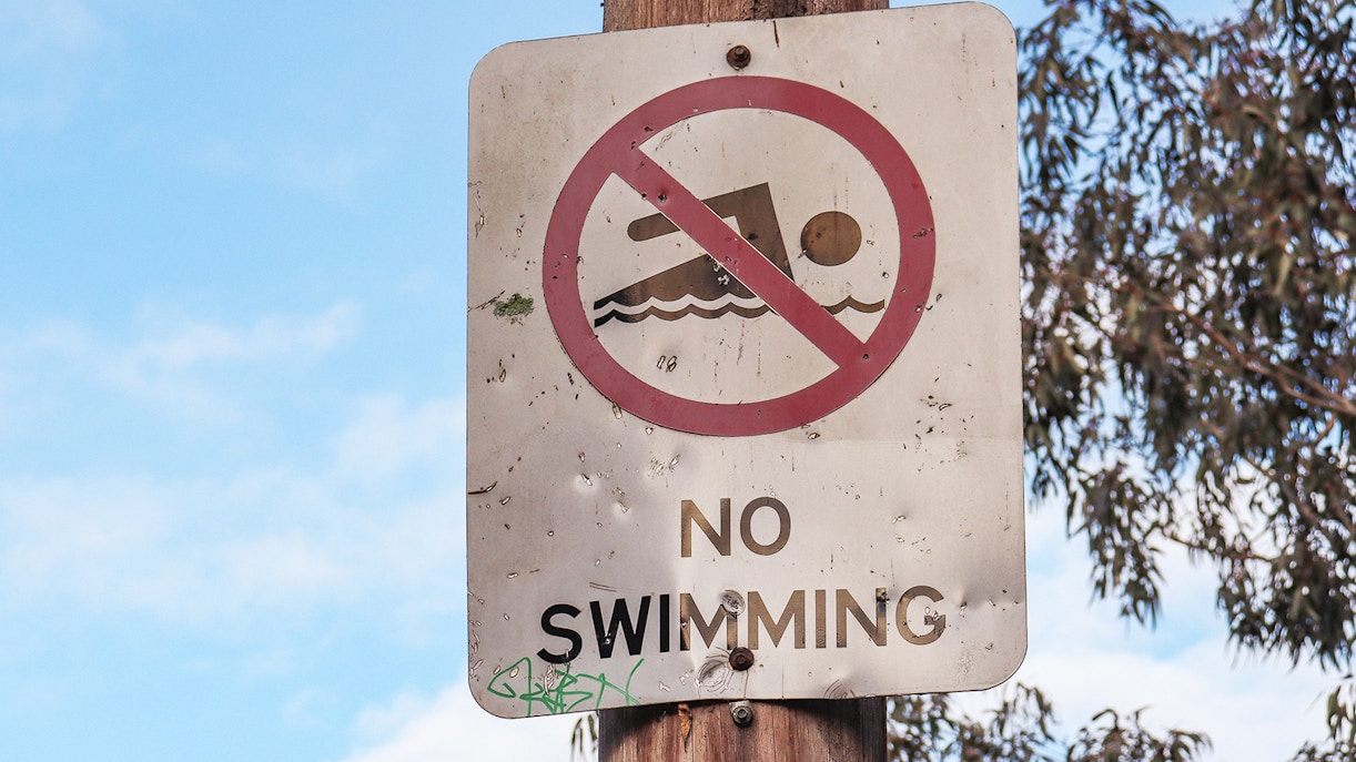 No swimming sign at Krka National Park.