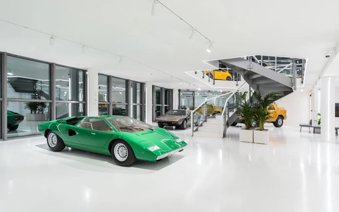 Green Lamborghini in Automobili Lamborghini Museum, Sant'Agata Bolognese, Italy.