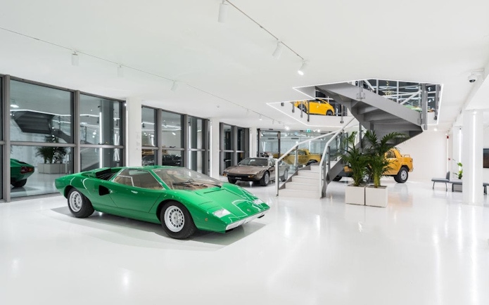 Green Lamborghini in Automobili Lamborghini Museum, Sant'Agata Bolognese, Italy.