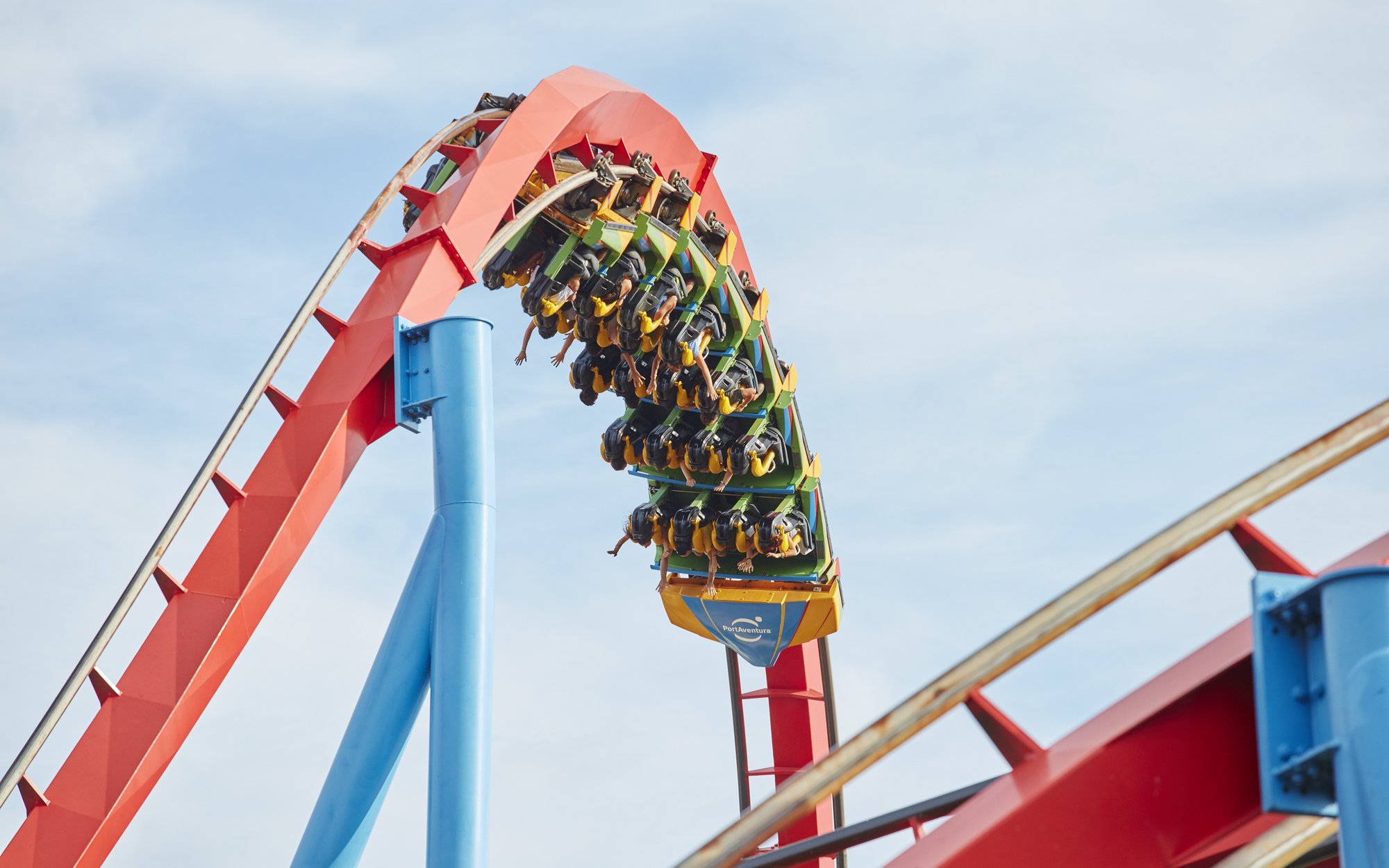 Roller coaster loop on Dragon Khan at PortAventura Park, Spain.