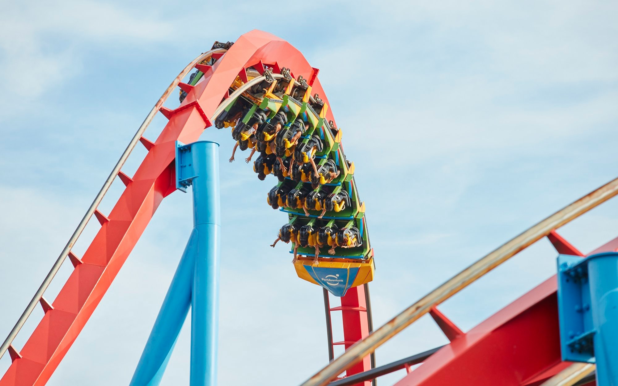 Roller coaster loop on Dragon Khan at PortAventura Park, Spain.