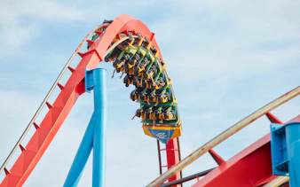 Roller coaster loop on Dragon Khan at PortAventura Park, Spain.