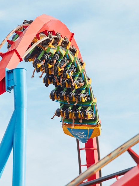 Roller coaster loop on Dragon Khan at PortAventura Park, Spain.