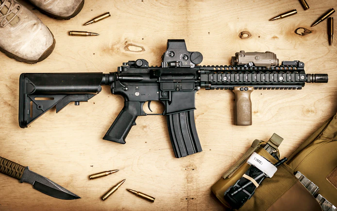 Rifle and gear at extreme shooting range with hotel transfer.