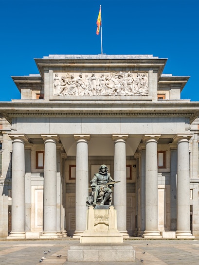 Statue of Velázquez at the entrance of the Prado Museum, Madrid, Spain.