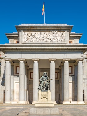 Statue of Velázquez at the entrance of the Prado Museum, Madrid, Spain.