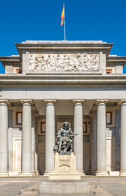 Statue of Velázquez at the entrance of the Prado Museum, Madrid, Spain.