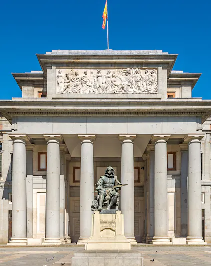 Statue of Velázquez at the entrance of the Prado Museum, Madrid, Spain.