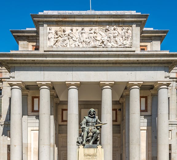 Statue of Velázquez at the entrance of the Prado Museum, Madrid, Spain.