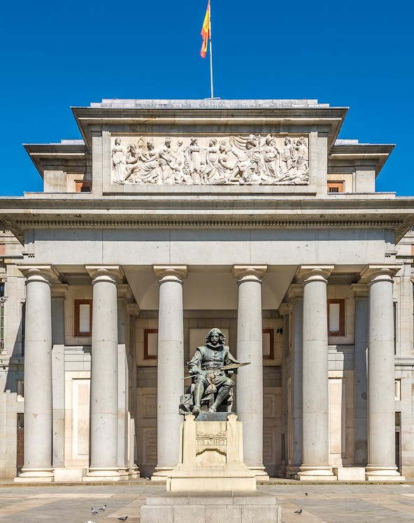 Statue of Velázquez at the entrance of the Prado Museum, Madrid, Spain.