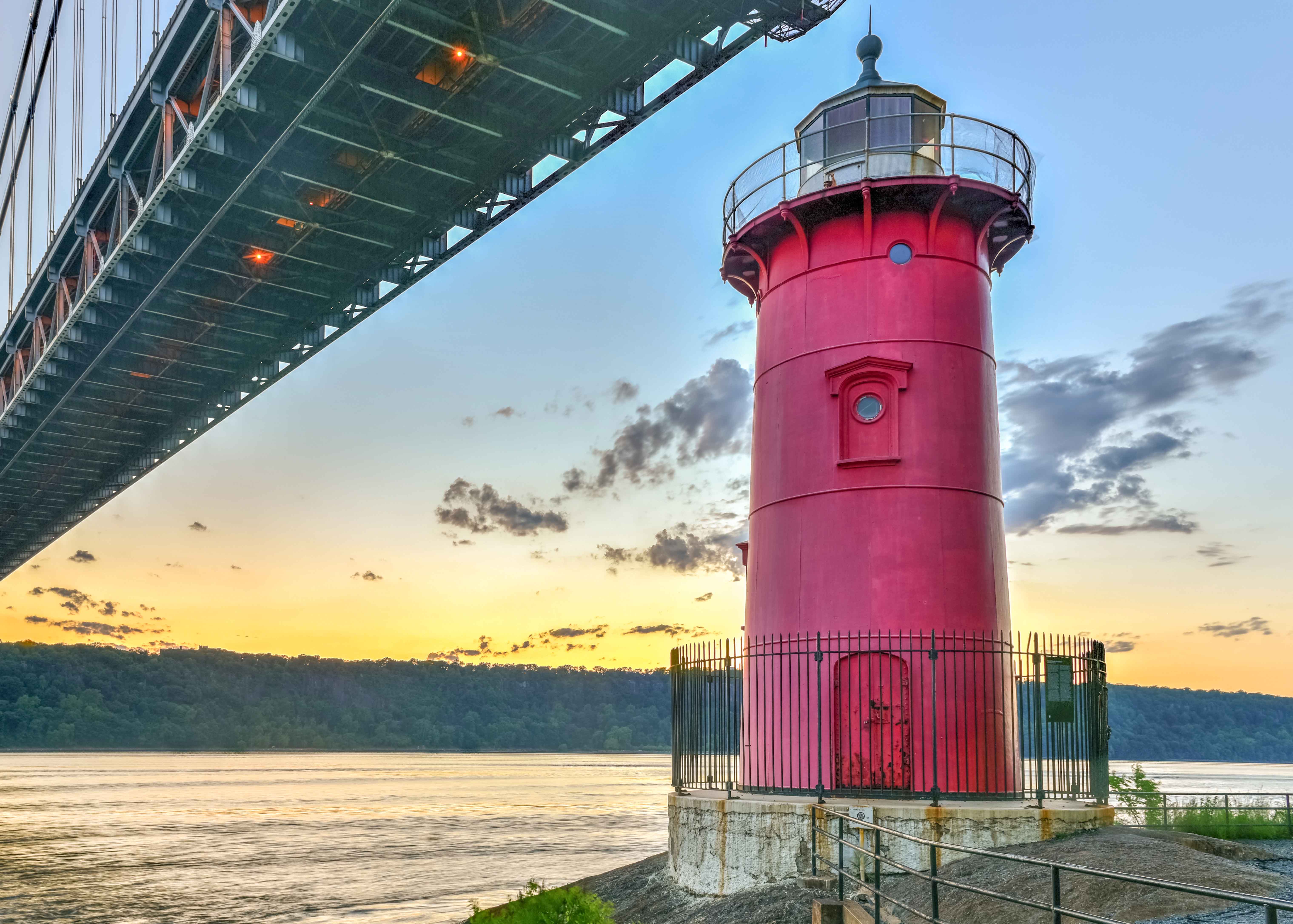 Little Red Lighthouse under George Washington Bridge in New York City.
