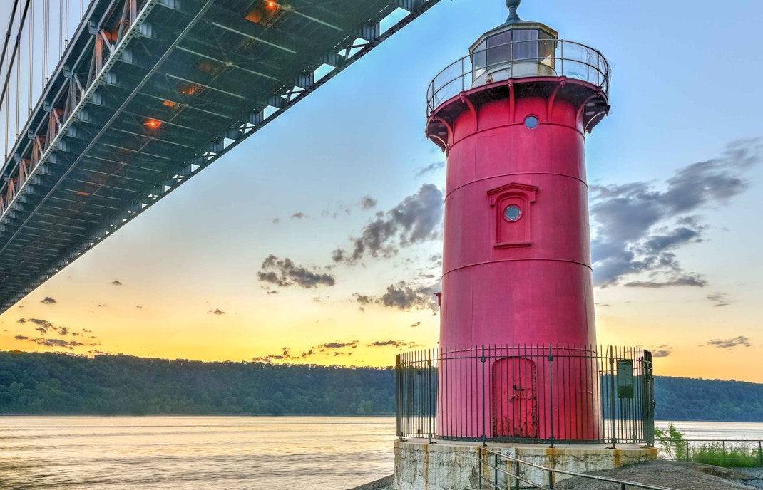 Little Red Lighthouse under George Washington Bridge in New York City.