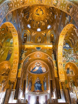 Mosaics inside the Palatine Chapel at Norman Palace, Palermo, Italy.