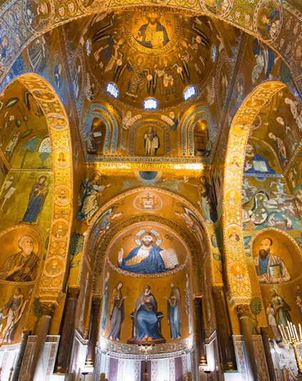 Mosaics inside the Palatine Chapel at Norman Palace, Palermo, Italy.