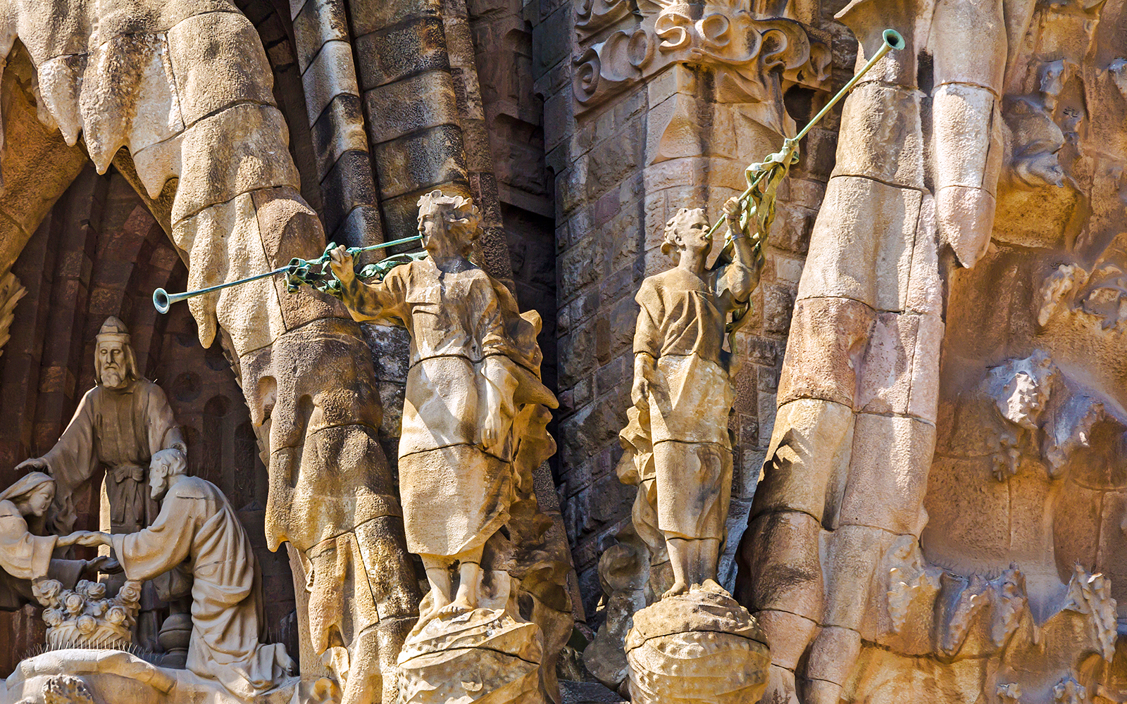 Sculptures on the facade of Sagrada Familia, Barcelona.