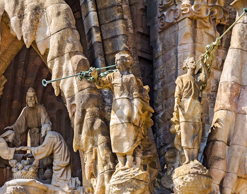 Sculptures on the facade of Sagrada Familia, Barcelona.