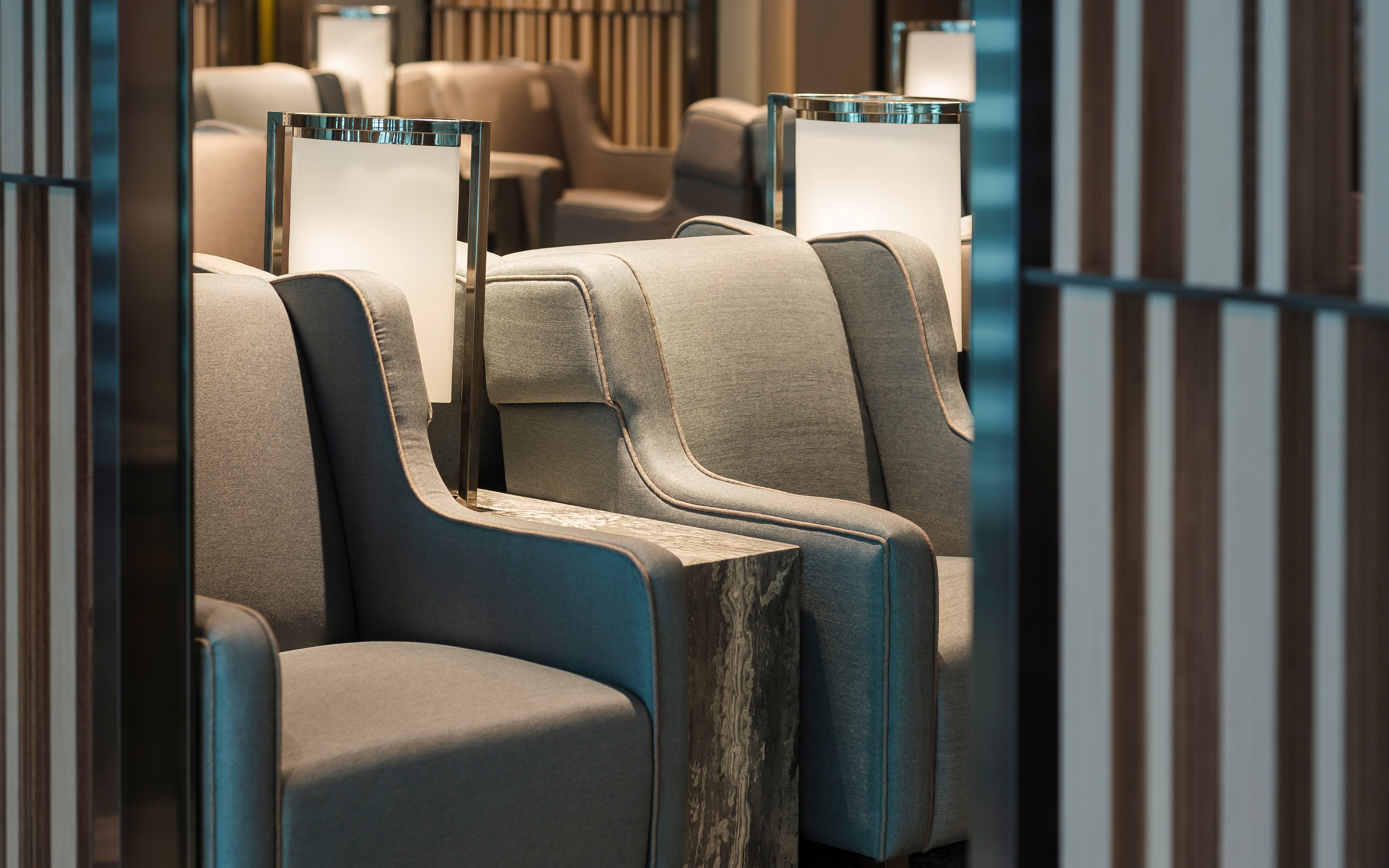 Seating area in Plaza Premium Lounge, Zone A, Taipei, Taiwan.