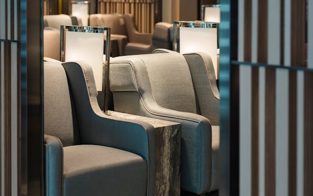 Seating area in Plaza Premium Lounge, Zone A, Taipei, Taiwan.