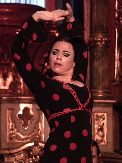 Flamenco dancer performing at Tablao El Arenal in Seville, Spain.