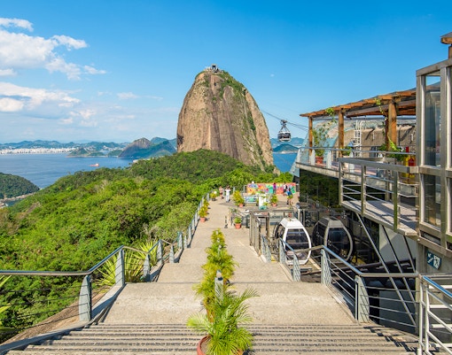 View of Sugarloaf Mountain from Urca Mountain, Rio de Janeiro, Brazil.