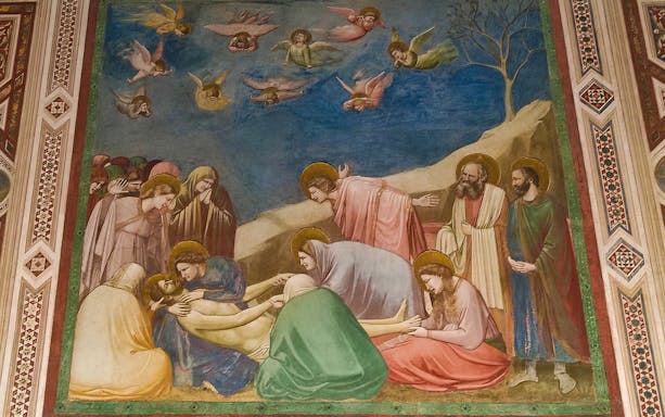 Giotto fresco of lamentation scene in Scrovegni Chapel, Padua.